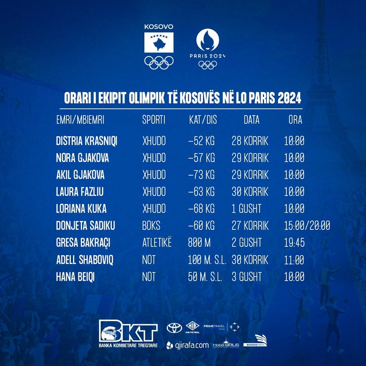 КосоваПрес: Обявена е програмата на косовските спортисти на Олимпийските игри в Париж
